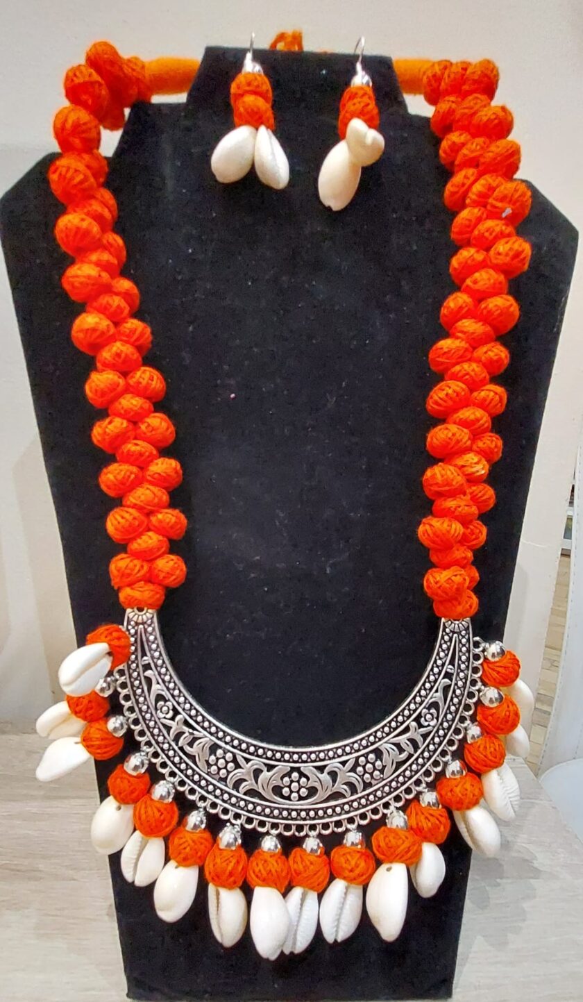 Silk Thread Necklace Set With Earrings For Women